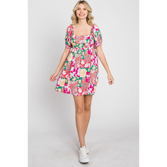 GeeGee Floral Puff Sleeve Mini Dress - Picture 4 of 5